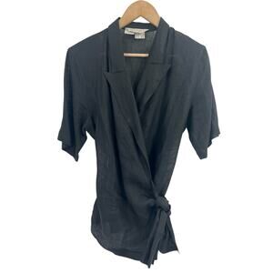 Max Mara Black Linen Short Sleeve Wrap Top 6 Capsule Wardrobe Minimalist Italy